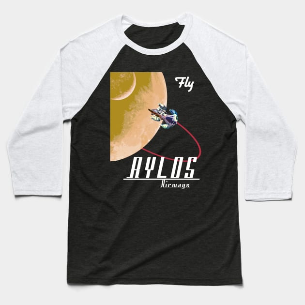 Rylos Airways Travel Poster Baseball T-Shirt by Kaybi76